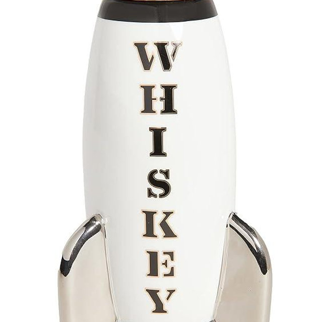 Jonathan Adler Now House Rocket Decanter - Whiskey, Whiskey, Gold, White, Graphic, 14 x 7.25 x 7.25'