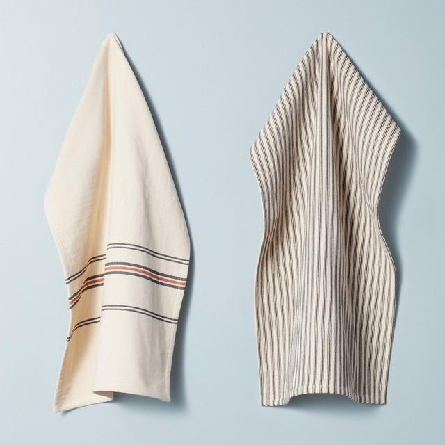2pk Striped Kitchen Towel Set Natural/Railroad Gray - Hearth & Hand™ with Magnolia