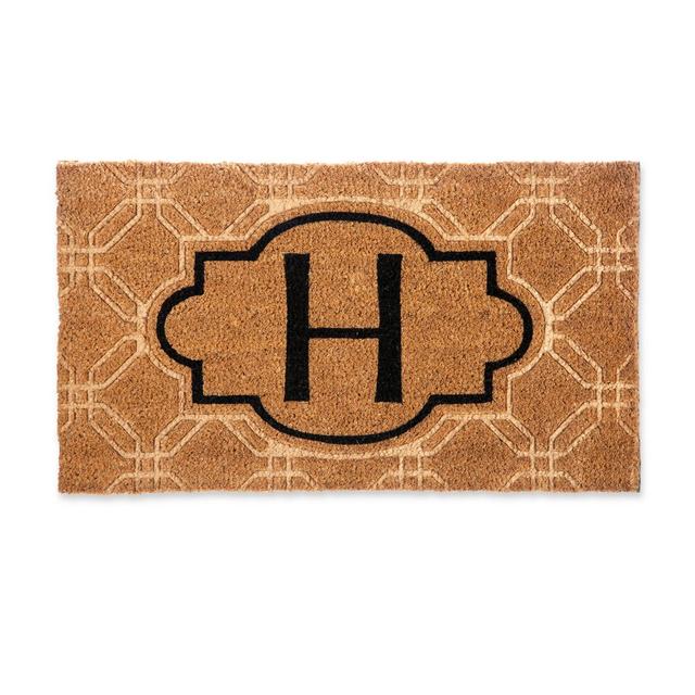 Evergreen Embossed Flocked Monogram Letter "H" Door Mat Insert in Black