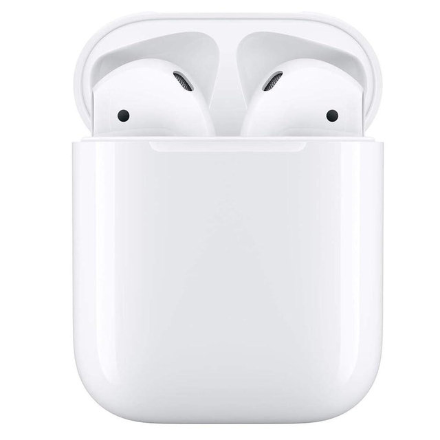 Apple AirPods (2nd Gen) Wireless Ear Buds + Lightning Charging Case + Lightning to USB Cable + 1 Year Limited Warranty