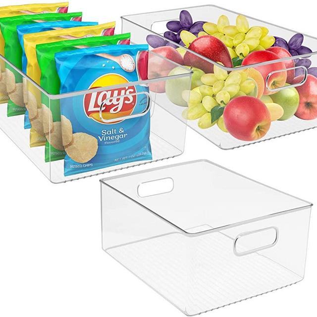  Sorbus Storage Bins with Dividers - Clear Plastic Organizer -  Store Tea Bags, Spices, Seasonings, Drink Packets, Oatmeal - Snack Storage  & Display Containers for Kitchen & Pantry (4 Pack)