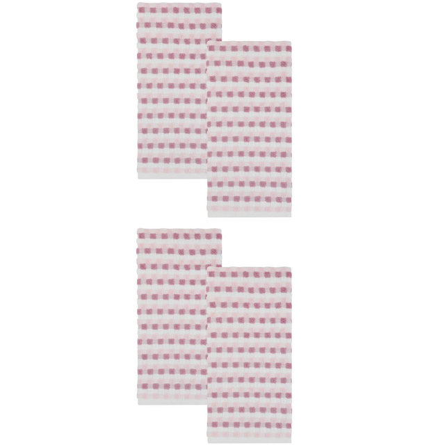 REGALWOVEN Checkered Plaid 3D Jacquard Soft Absorbent Cotton Decorative Hand Towel 13 x 29 Inches Pink 4 Pack