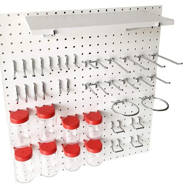 Pegboard Hooks Kit-RED-41-Piece 1/4"Holes Peg Board Accessories Set with Pegboard Shelf,Attachments,Pegs and Jars in Red-Strong,Heavy-Duty Wall Pegboard Hook Crafting,Sewing Tool Organizer