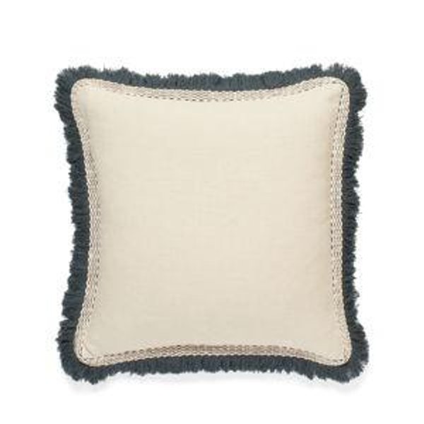 Elspeth Cushion Cover with Fringing - Natural/Air Force Blue