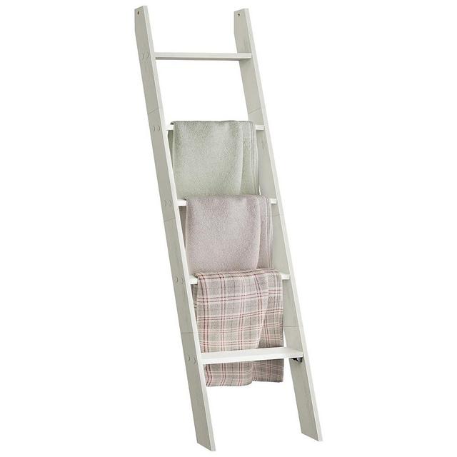 VASAGLE Blanket Ladder Decorative Farmhouse - for The Living Room, 5-Tier Ladder Shelf, Ladder Rack for Storage and Decor, Vintage White ULLS018W73