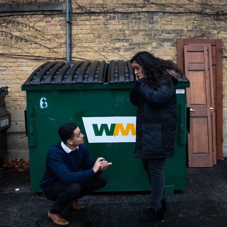 Nate fake proposing with a beautiful background