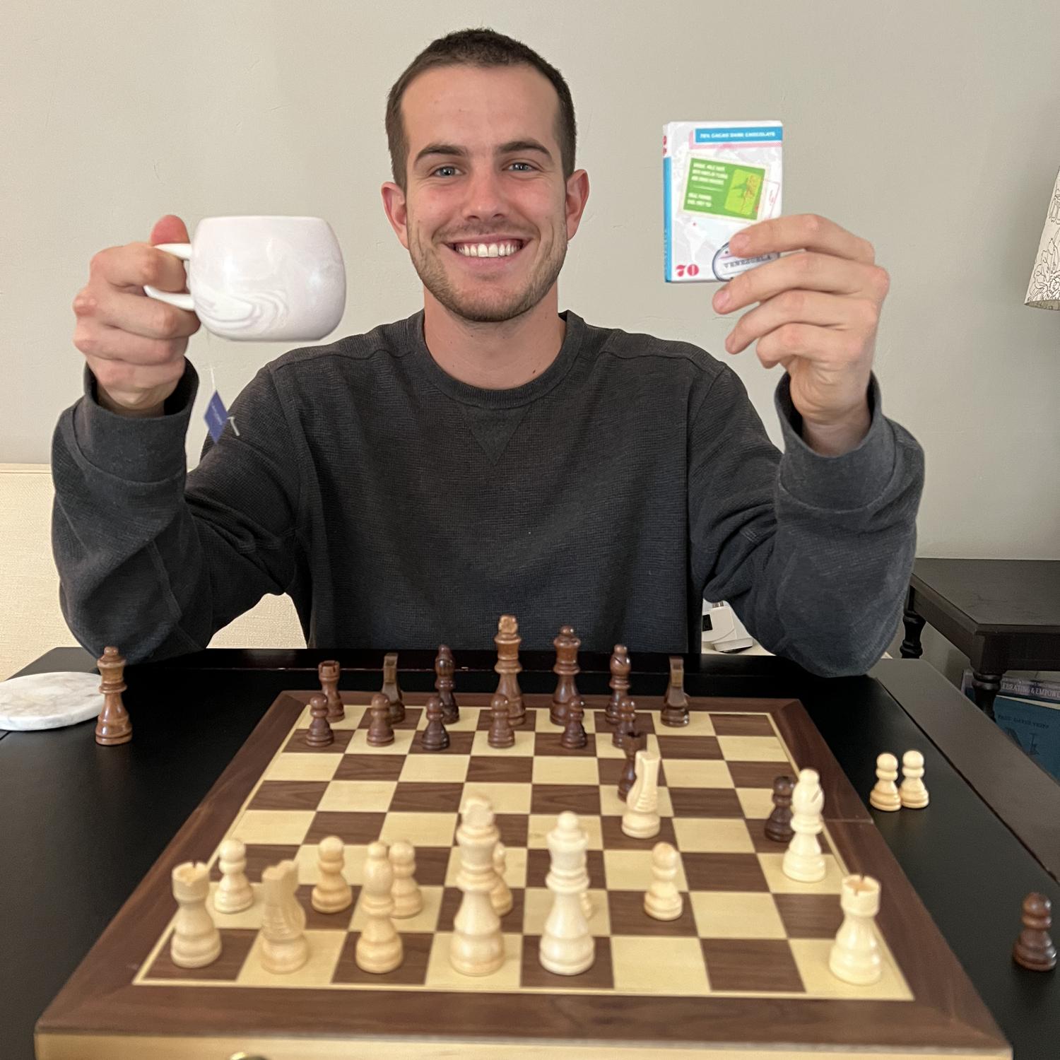 Card table, chess board, chocolate, tea!