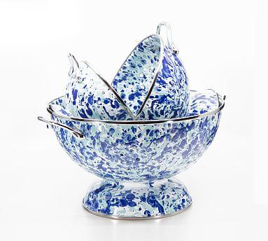Golden Rabbit Enamel Colanders, Set of 3 - Blue/Seaglass Speckle