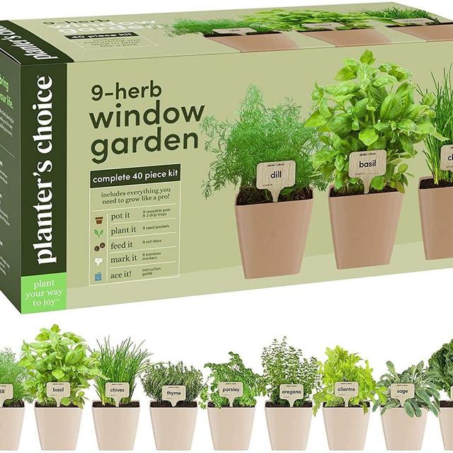 9 Herb Window Garden - Indoor Herb Starter Kit - Unique Gardening Gifts for Women Men Cook - Kitchen Windowsill Growing Kit + Guide to Easily Grow 9 Herbs - Best Unusual Birthday Gift for Cooking