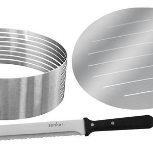 Zenker Stainless Steel Layer Cake Slicing Kit with 12" Serrated Knife, 3-Piece