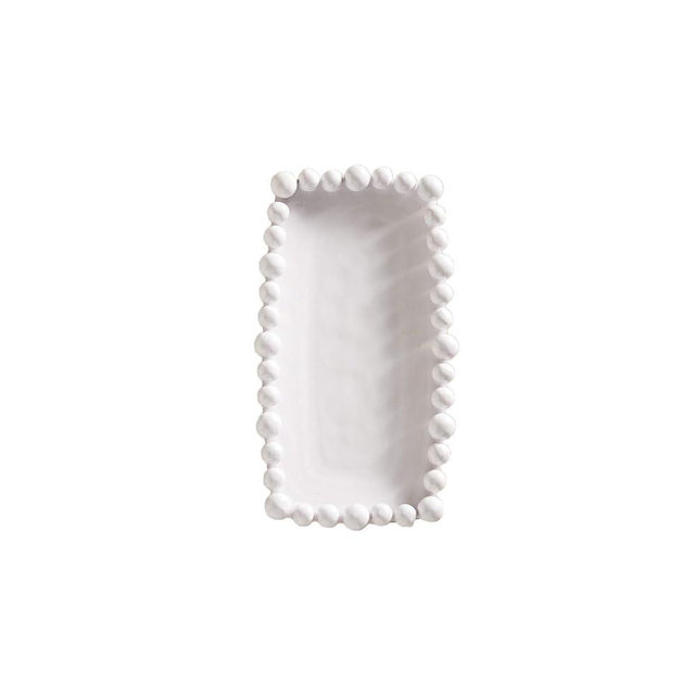 Mud Pie Raised Dot Long Platters (Small),White, 6 1/2" x 12"