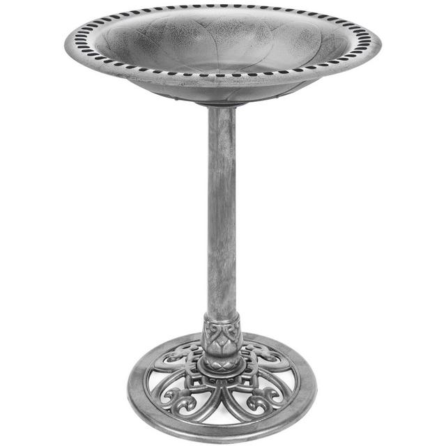 Best Choice Products Outdoor Rustic Pedestal Bird Bath Accent for Garden, Yard w/ Fleur-de-Lis Accents Stone