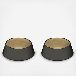 Black & Bamboo Melamine Pet Bowl, Set of 2