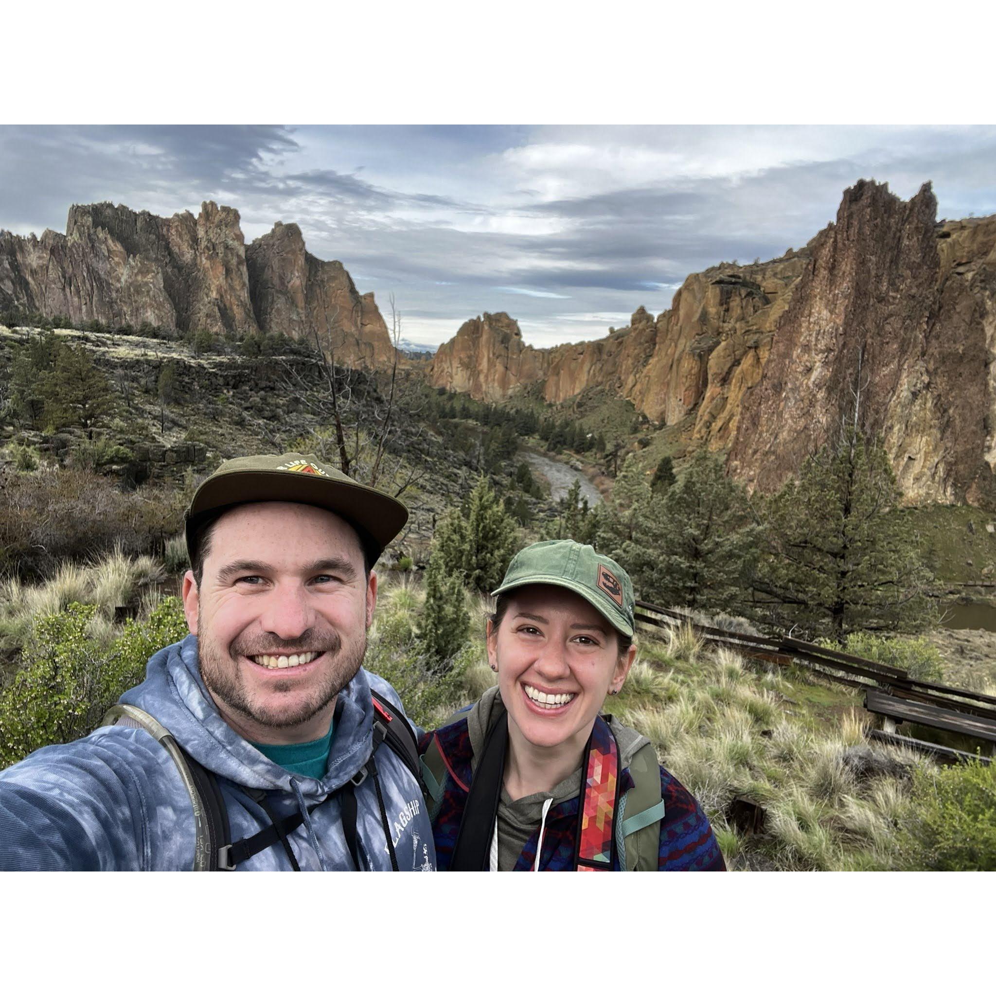 Smith Rock, near Bend Oregon. Big-ish hike up Monkey Face, then watched a bald eagle mom feed her three eaglets for 20 mindblowing minutes. April 2024.