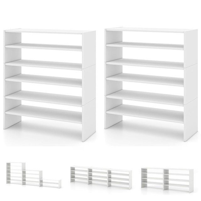 Giantex 3-in-1 Vertical Shoe Rack, 6-Tier Free Standing Shoe Storage Organizer w/Stackable Design for 18 Pairs, 31 Inch Wide Wood Shoe Shelf for Closet, Entryway, Living Room, Office (2, White)