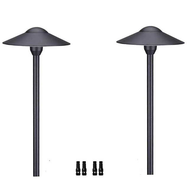 Arrownine Cast Aluminum Low Voltage Landscape Path Area Spread Lighting Pathway Lights Included Ground Spike,Wire Connectors Free Replaceable 3 Watts G4 LED Bulb Warm White 2-Pack (Black Finish)