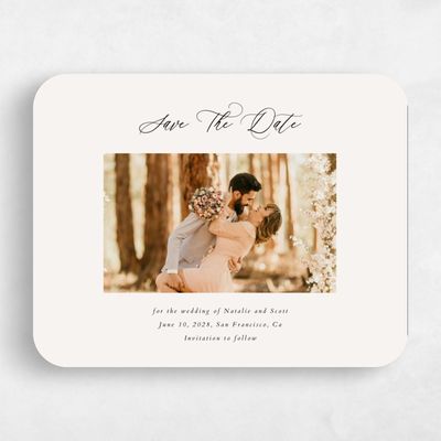 Beige Rounded Wedding Save the Date - Chapel Photo