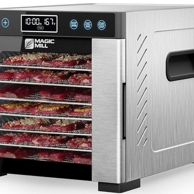 Magic Mill Pro Food Dehydrator machine | 7 Stainless Steel Trays | Dryer for Jerky, Dog Treats, Herb, Meat, Beef, Fruit | Keep Warm Function, Digital Timer and Temperature Control, ETL Approved