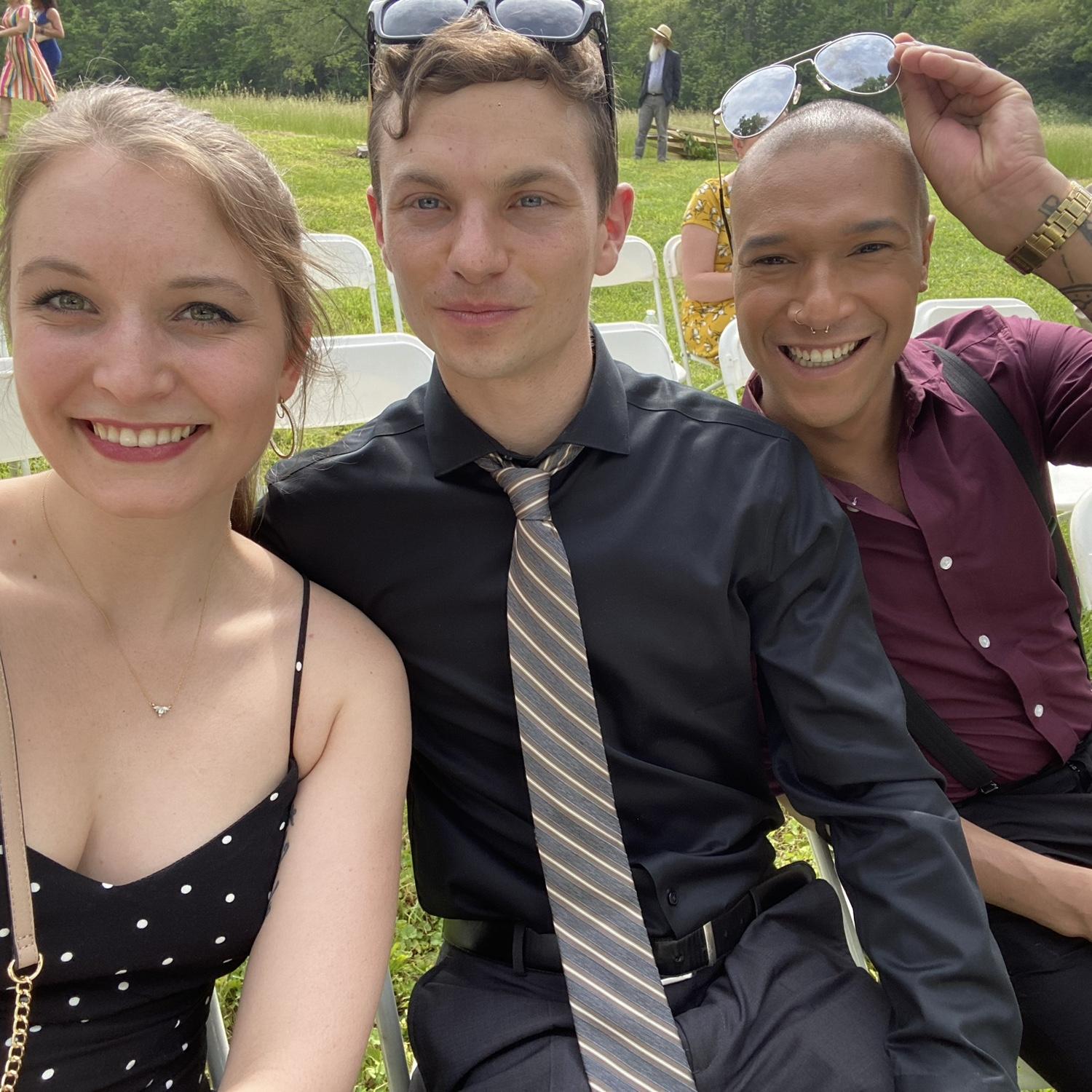 5/22/21… Chaz (Brendon’s best friend), Brendon and Christina at their friends Caleb & Hannah’s wedding.
