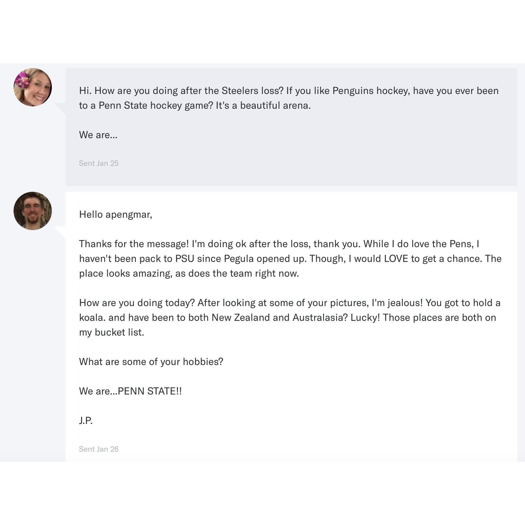 Our first interaction on OK Cupid, 2017