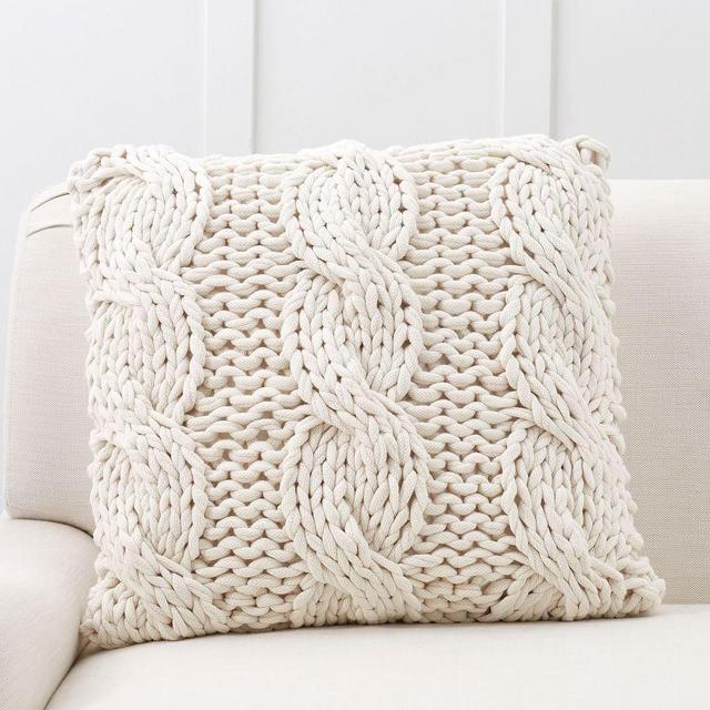 Colossal Handknit Pillow Cover, 24 x 24", Ivory