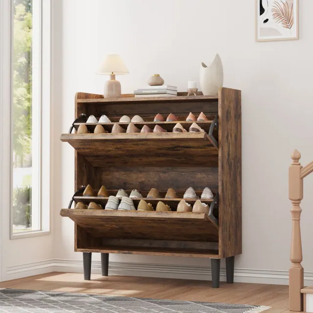Garvee Shoe Cabinet with 2 Drawers, Wooden Shoe Organizer with Adjustable Shelf, Shoe Storage Hidden Shoe Cabinet for Hallway Living Room