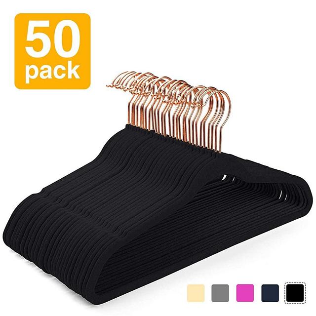Pretigo Velvet Hangers 50 Pack Hangers Non-Slip Velvet Non Slip Clothes Hangers Durable Felt Hangers for Coats Pants Dress,Black Hanger