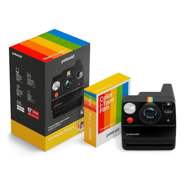 Polaroid Now+ 3rd Generation I-Type Instant Camera + Film Bundle - Now+ Bluetooth App Controlled Black Camera + 16 Color Photos (6562)