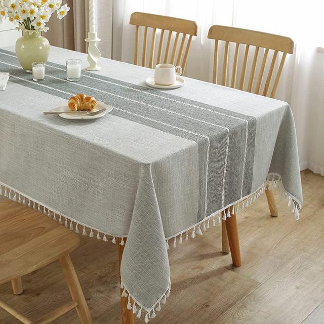 JIALE Tablecloths for Rectangle Tables,Cotton Linen Table Cloth Waterproof Tablecloth Wrinkle Free Farmhouse Dining Table Cover,Soft Fabric Table Cloths with Tassels,Grey,55" X 86",6-8 Seats