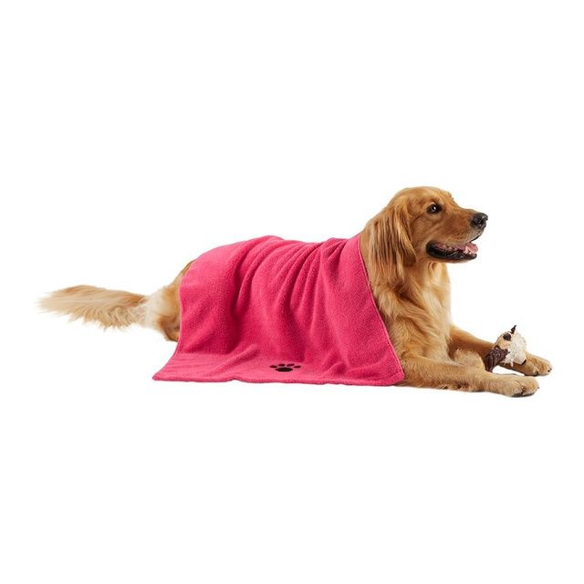 Bone Dry Pet Grooming Microfiber Towel, Embroidered Collection, X-Large,41x23.5, Raspberry Sorbet