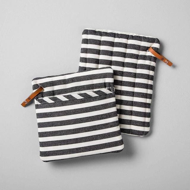 Hearth and Hand Magnolia Collection - Hearth & Hand with Magnolia Potholder 2 Pc Black Cream Stripe Set Farmhouse Collection