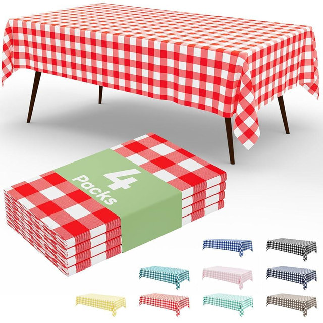 misaya 4 Packs Buffalo Disposable Table Cloth, 54 x 108 Inch Waterproof Plastic Tablecloth, Rectangle Red and White Checkered Table Covers for Picnic, Birthday, Party