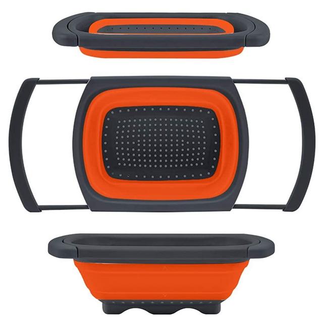 Qimh Colander collapsible, Over the Sink Strainer (Orange and Grey)