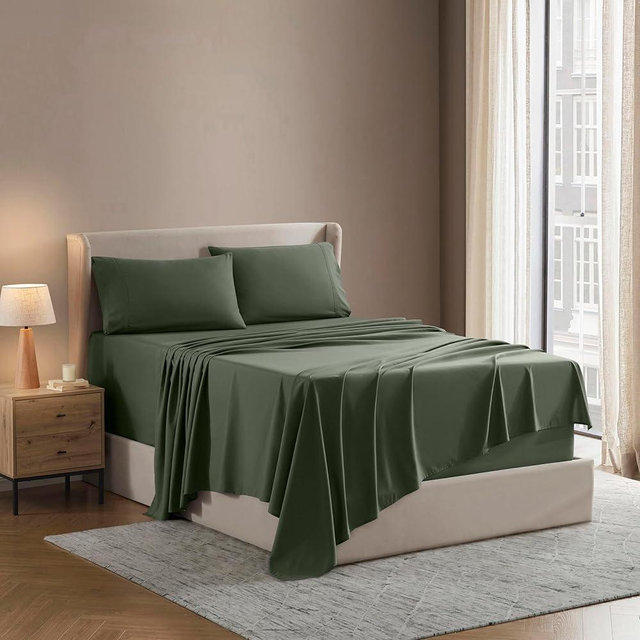 Nestl King Sheet Set - Luxury 1800 Ultra-Soft Microfiber King Bed Sheets - Double Brushed - Deep Pockets - Easy Fit - 4 Piece Set - Bedding Sheets & Pillowcases (King, Olive Green)