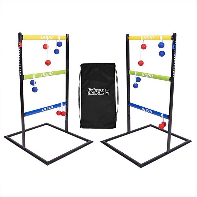 GoSports Pro Grade Ladder Toss Indoor/Outdoor Game Set 6 Soft Rubber Bolo Balls Travel Carrying Case Tabletop game