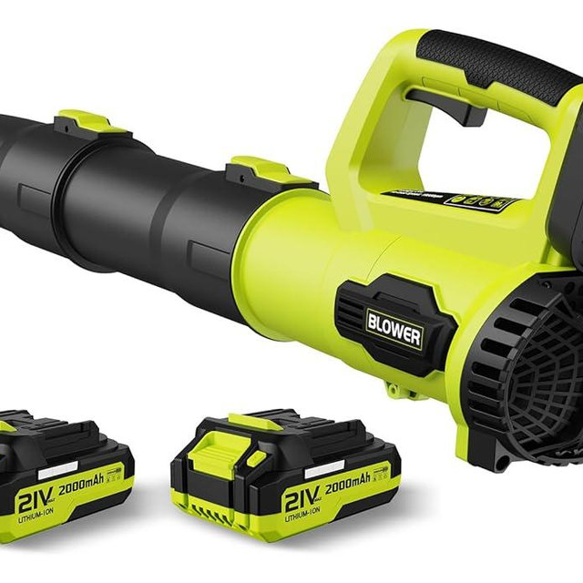 LEAPUL Leaf Blower Cordless, 21V Electric Leaf Blower with 2×2.0Ah Batteries & 1 Fast Charger, Lightweight Battery Powered Blower for Lawn Care, Patio Cleaning