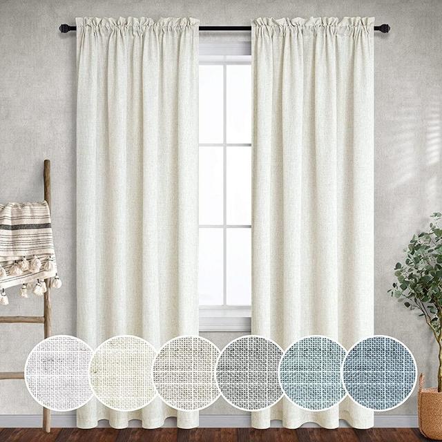 Natural Linen Curtains 84 Inch Length 2 Panel Rod Pocket Boho Drape Semi Sheer Cotton Look Light Filtering Privacy Neutral Country Rustic Farmhouse Bedroom Curtains for Living Room Ivory Cream Colored