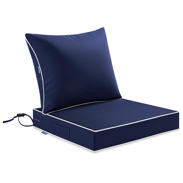 MIULEE Navy Outdoor Seat Cushion 24x24 Inch Waterproof & 3 Year Fade Resistant Deep Seat and Back Cushion for Patio Furniture Chair Sofa Couch with Handle and Adjustable Straps