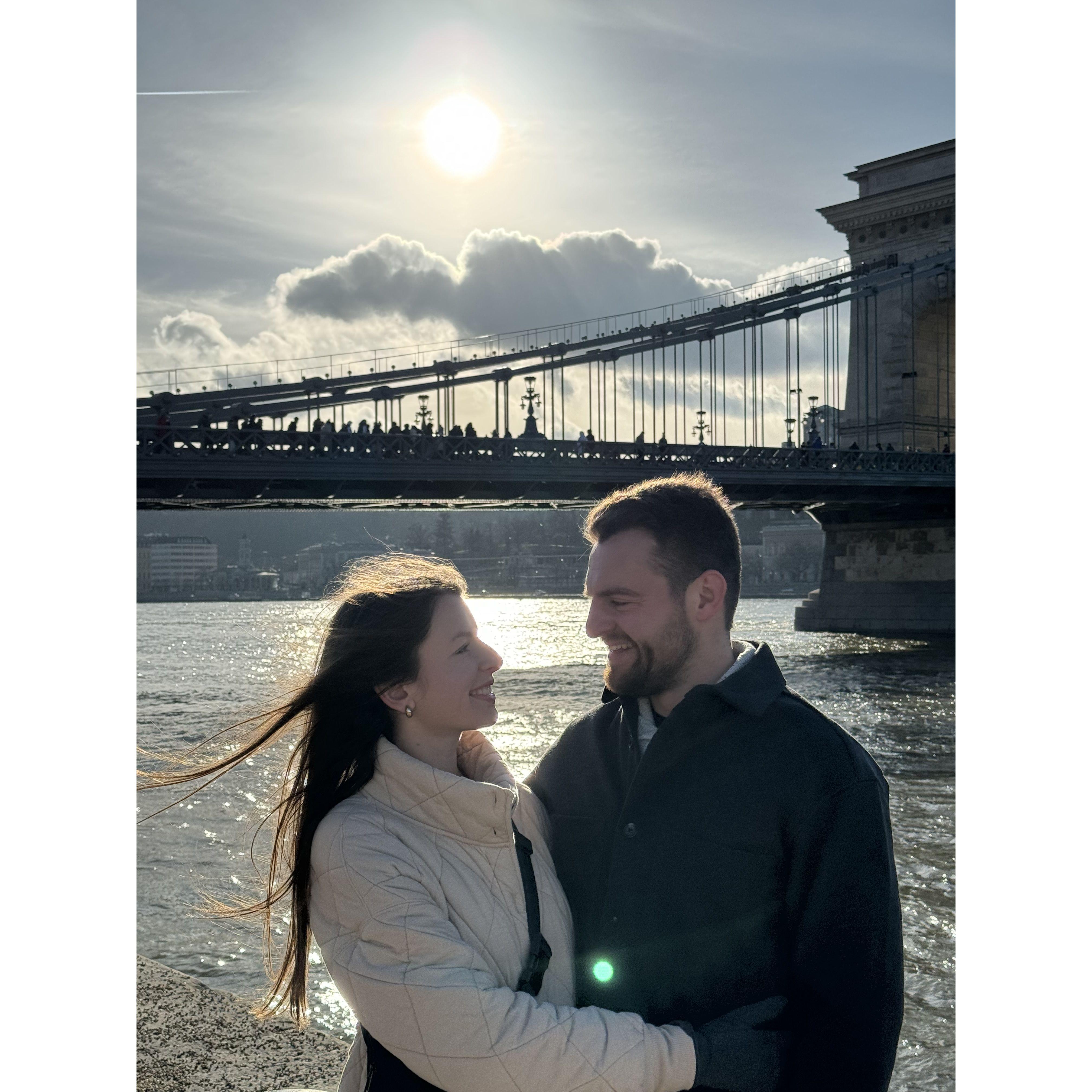 Strolling along the Danube River in Budapest.