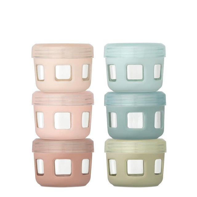 Ello Clean Start Glass Baby Food Containers, 4oz | 6 Pack | Leak-Proof Lids, BPA-Free, Jars for Baby Purees, Toddler Snack Storage | Freezer, Microwave, Dishwasher Safe without Lid | Sunny Shores