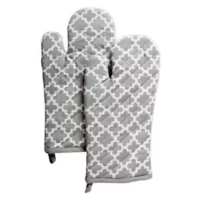 Lattice Quilted Oven Mitts in Blue/White (Set of 2)