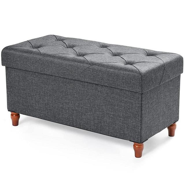 30 Inches Folding Storage Ottoman (2022 Upgraded) with Wooden Legs, Memory Foam, Ottoman with Storage for Living Room, Bedroom or Entryway, Foot Rest, Load 350lbs, Linen Fabric Dark Grey