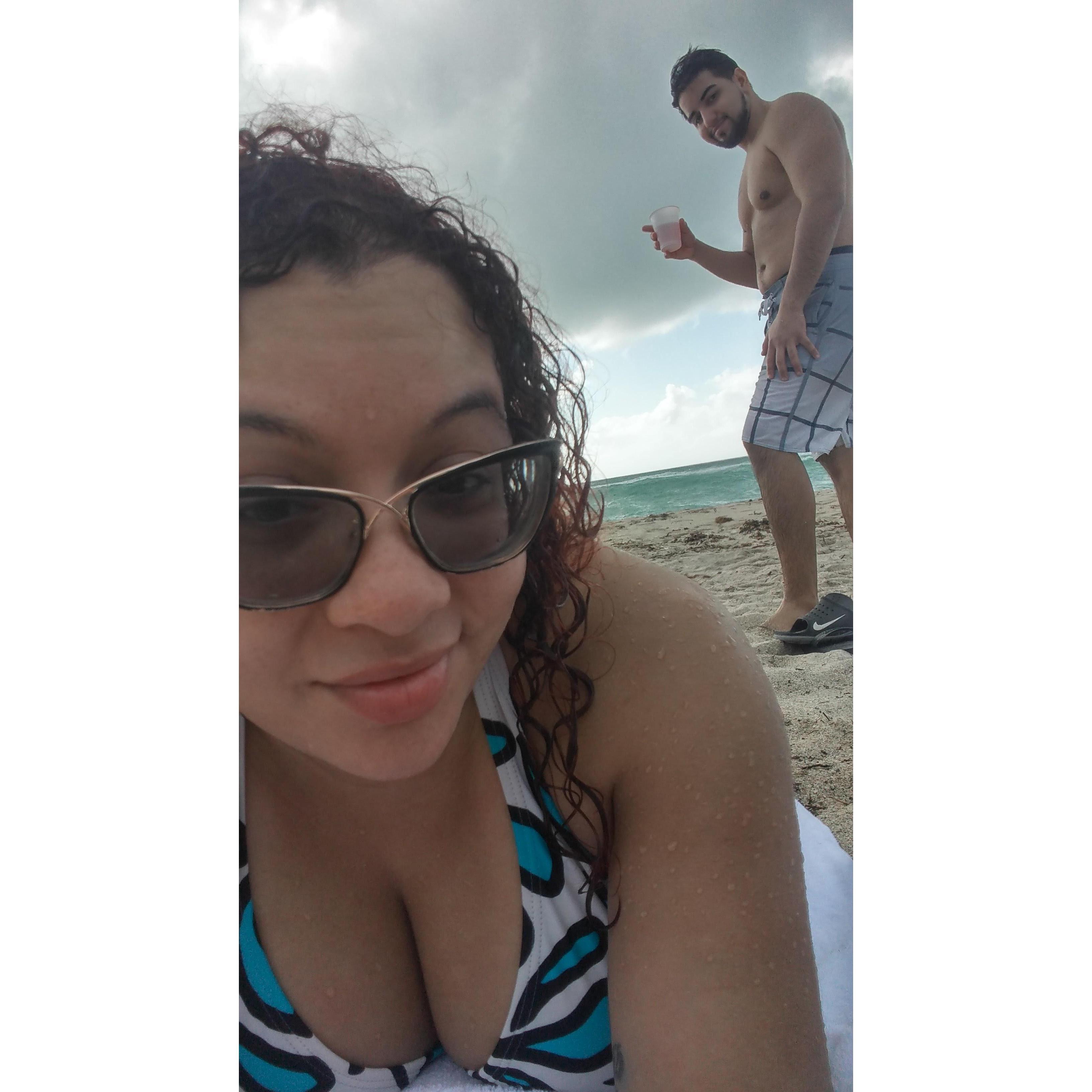 enjoying Miami beach after he proposed to me