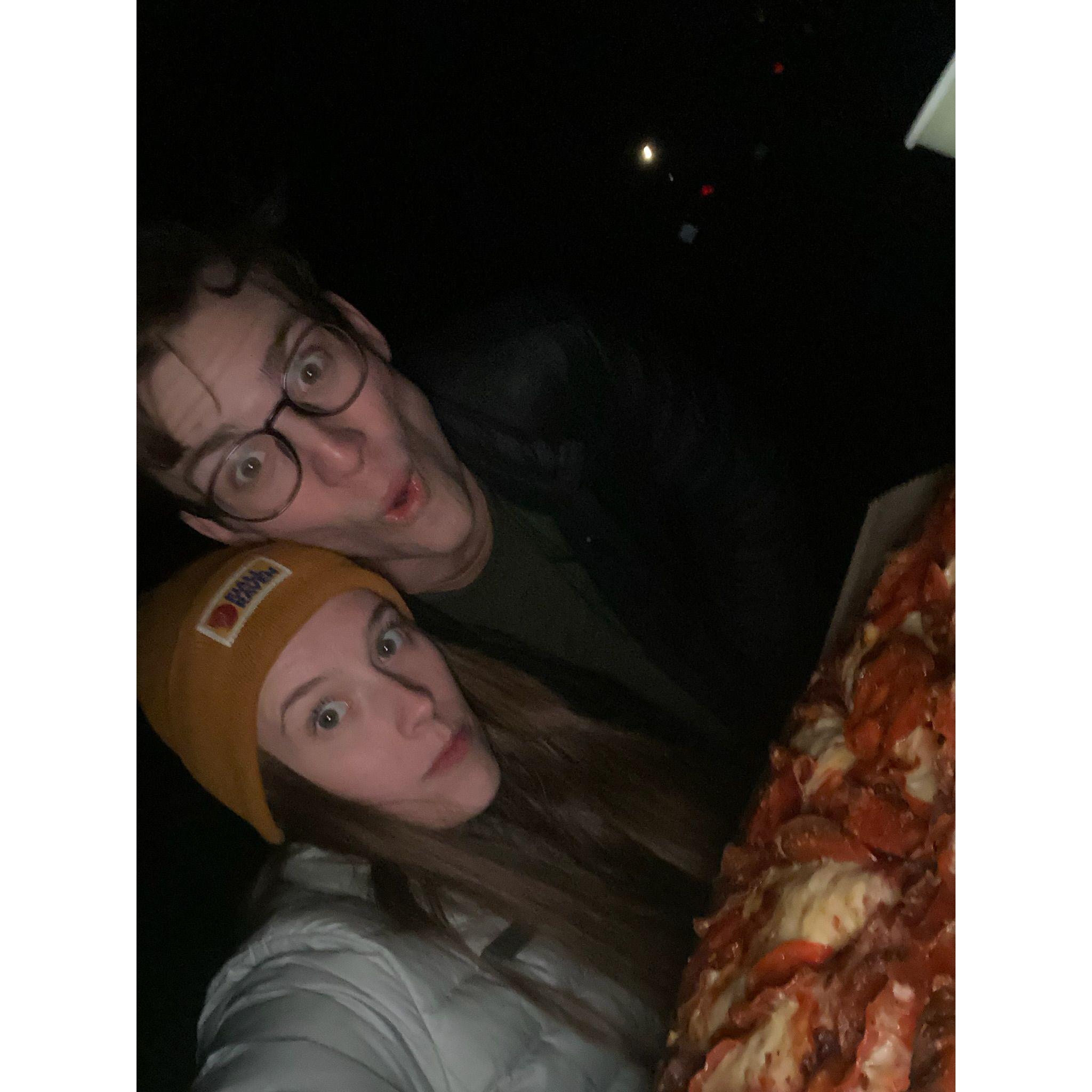 Post-engagement pizza under the Yosemite stars