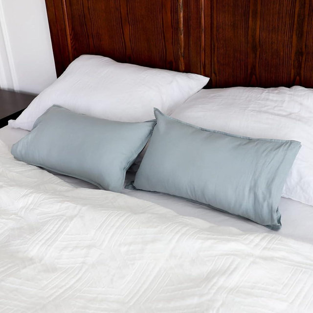 Simple&Opulence Linen Lumbar Pillow Covers 12x20 Inch Set of 2 Flax Cotton Blend Rectangular Decorative Throw Cushion Cover for Couch Sofa Bedroom Office Soft Breathable Farmhouse - Dusty Blue