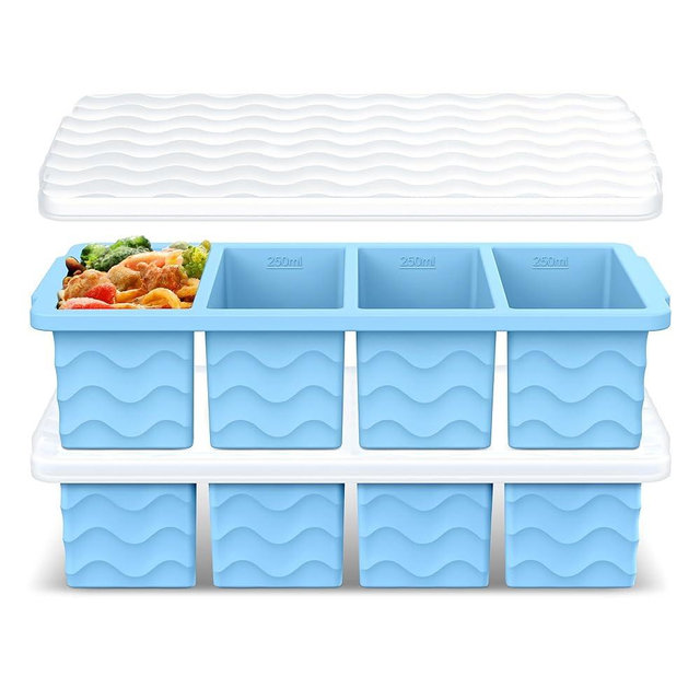 Silicone Freezer Tray for Soup with Lid – 1-Cup Soup Container Cube Style Ice Cube Trays for Freezer, Meal Prep & Food Storage, Freeze 250mL/125mL Portions – 2 Pack