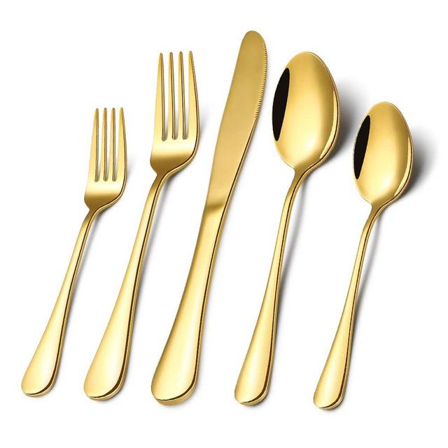 40 Pieces Gold Silverware Flatware Set for 8, Stainless Steel Cutlery Tableware Set, Stain Finish Kitchen Eating Utensils Include Spoons Forks Knives for Home Restaurant Party,Dishwasher Safe