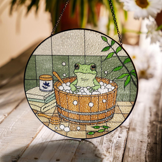 Frog in Bathtub Suncatcher: Whimsical Bathroom Decor