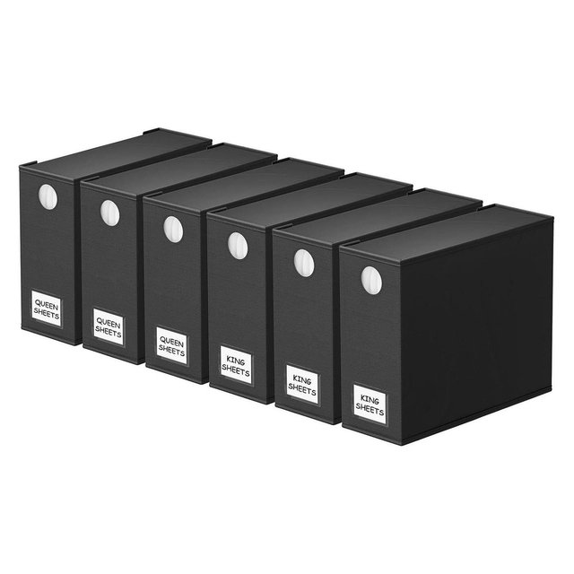 6-Pack Bed Sheet Organizers and Storage, Foldable Sheet Organizers for a Linen Closet, Black-SpaceAid®