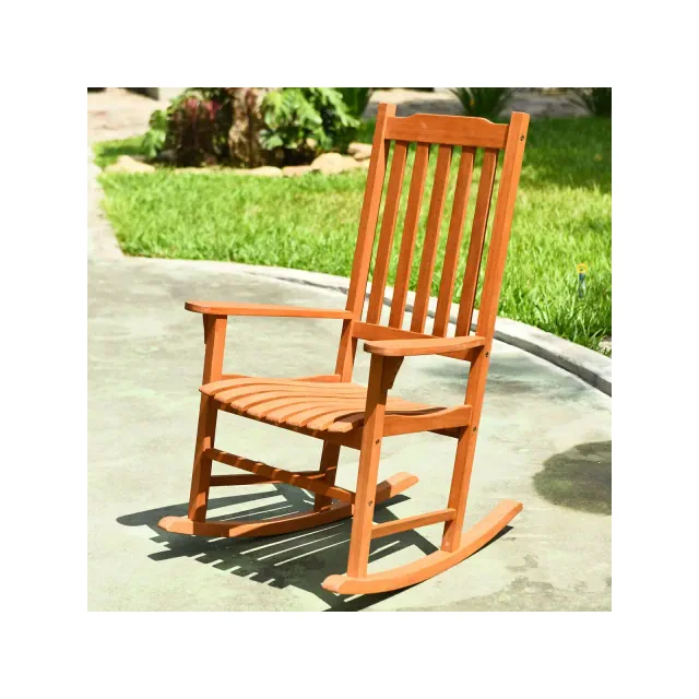 Costway Outdoor Eucalyptus Rocking Chair Single Rocker for Patio Deck Garden Natural